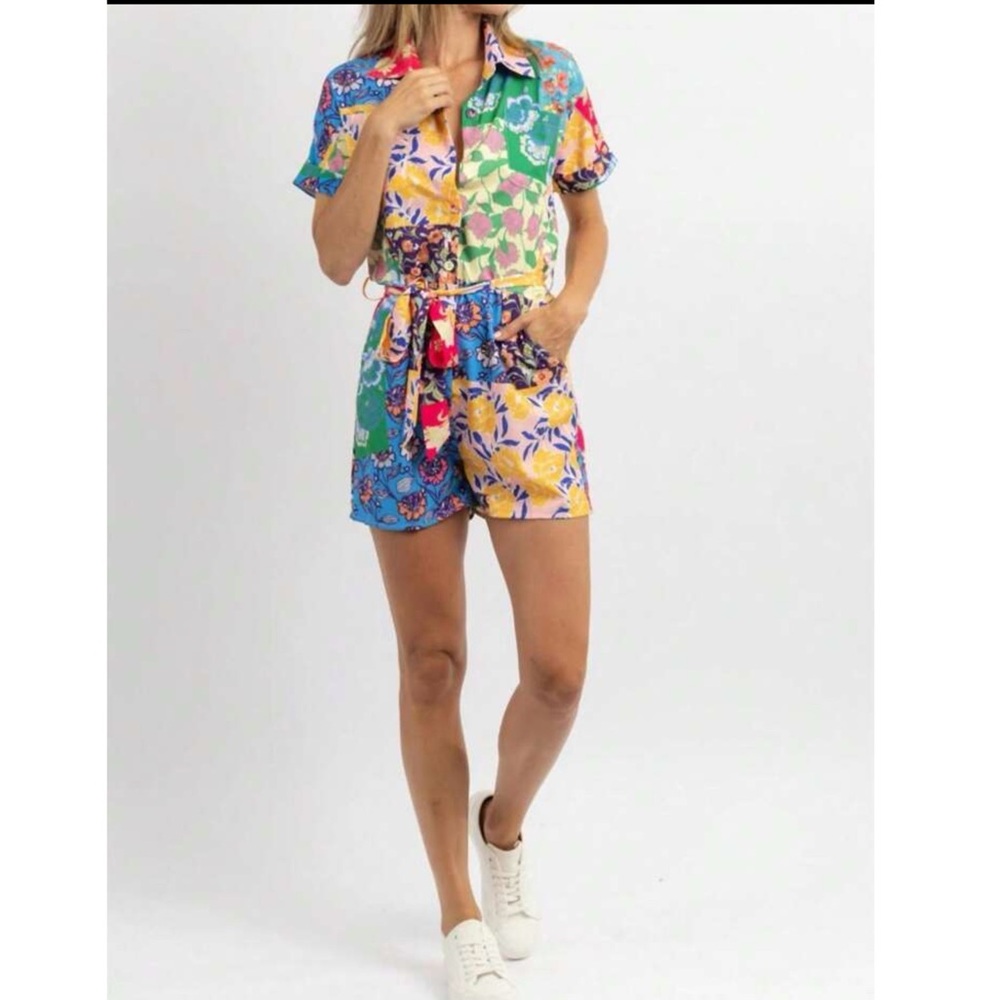 Alamia NWT Gisabelle Patchwork Floral Belted Romper
